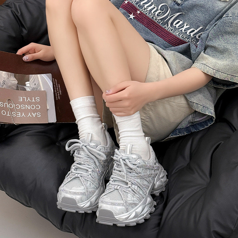 Women's Diamond Platform Dad Retro Mesh Breathable Versatile Women's Sports Shoes