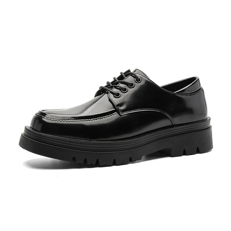 Men's Thick Bottom Hight Increasing British Style Fashion Black Men's Casual Leather Shoes