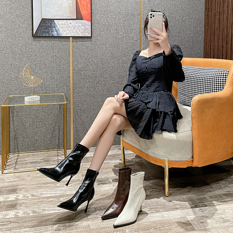 Women's Elegant Pointed Toe Stretch Thin Professional Fashion Short Boots