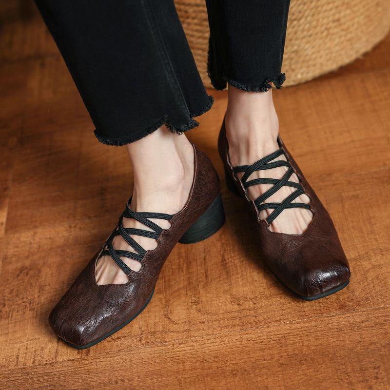Pumps Cross Strap High Ballet Pig Nose Heels