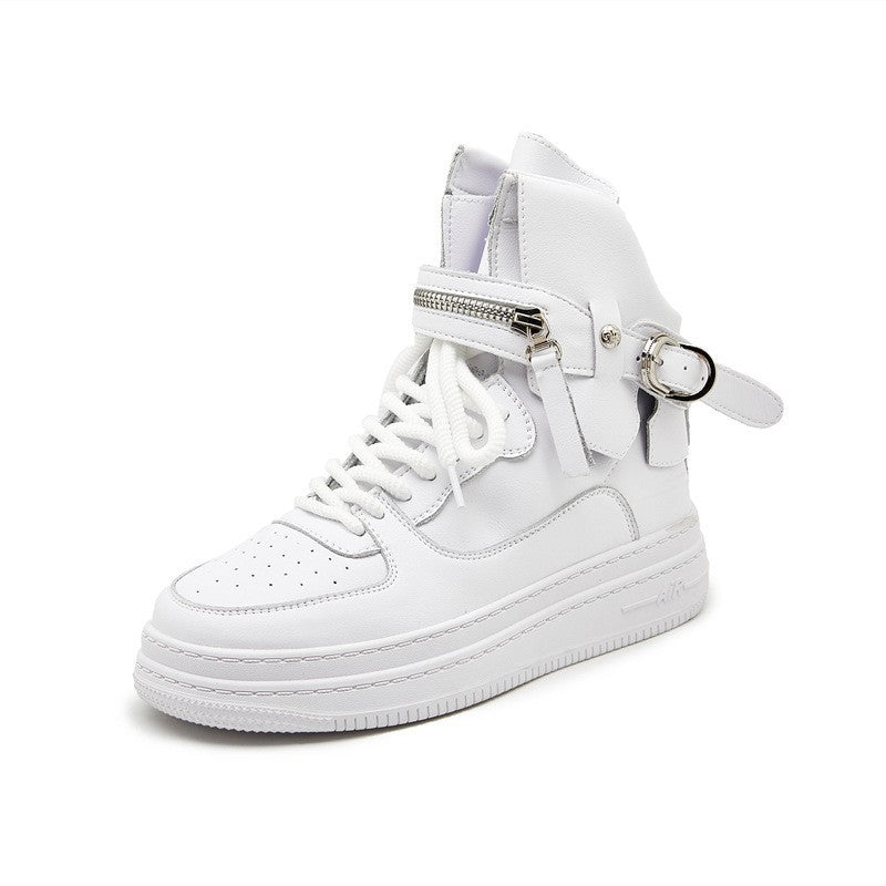 Women's Pure Preppy Style White For Spring Fashion Thick Bottom Lace Women's Casual Shoes