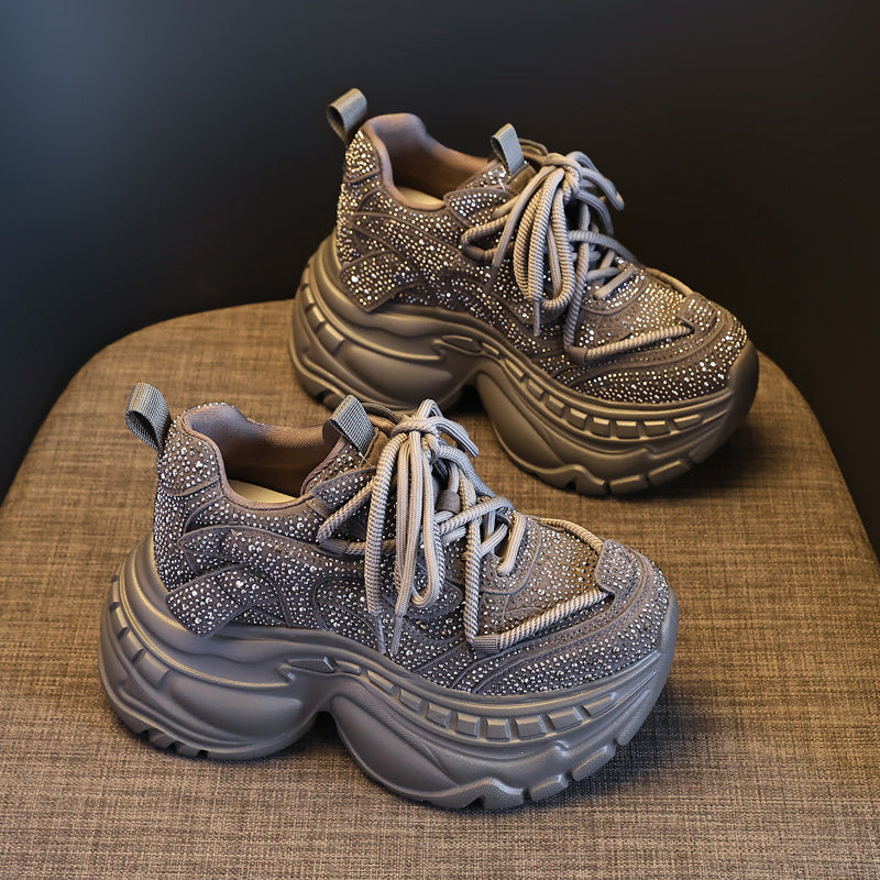 Women's Height Increasing Insole Rhinestone Dad Autumn Sports Casual Shoes