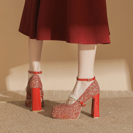 Toe Thick Height Increasing Not Tired Feet Pumps Heels