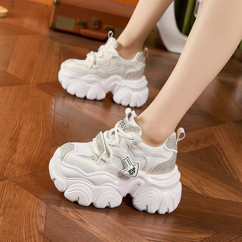 Women's Dad Spring Breathable Mesh Lightweight Platform Height Increasing Women's Sports Shoes