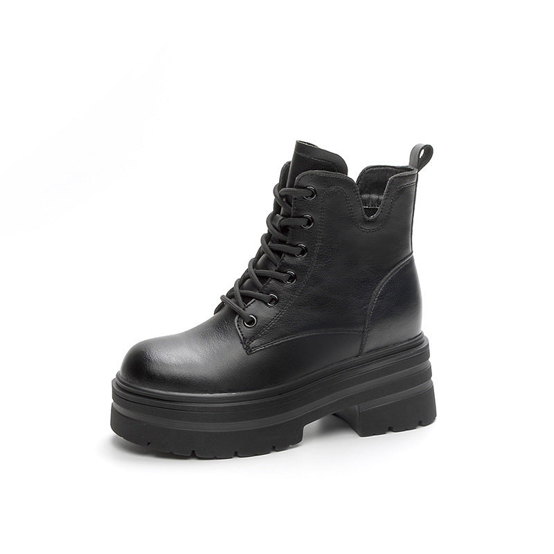 Women's Autumn Small Platform Wedge Inner Height Increase Mid Short Boots