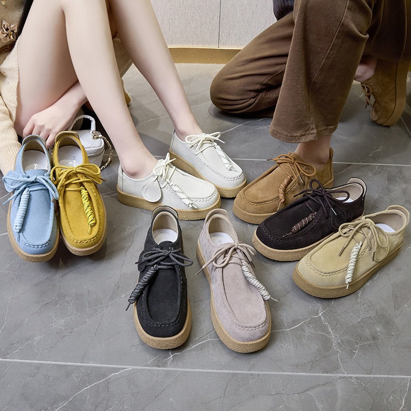 Women's & Men's Platform Muffin Kangaroo Round Toe British Leather Shoes