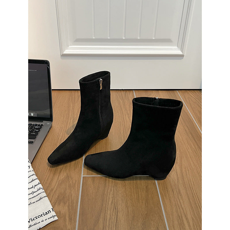 Version Not Tired Feet Small Height Increasing Insole French Skinny Women's Leather Boots