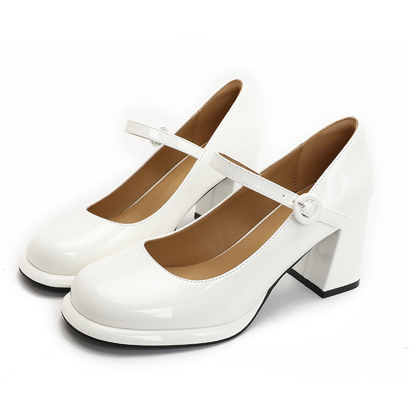 Women's Mary Jane Spring Red High Chunky Waterproof Platform Round Buckle Women's Fashion Shoes