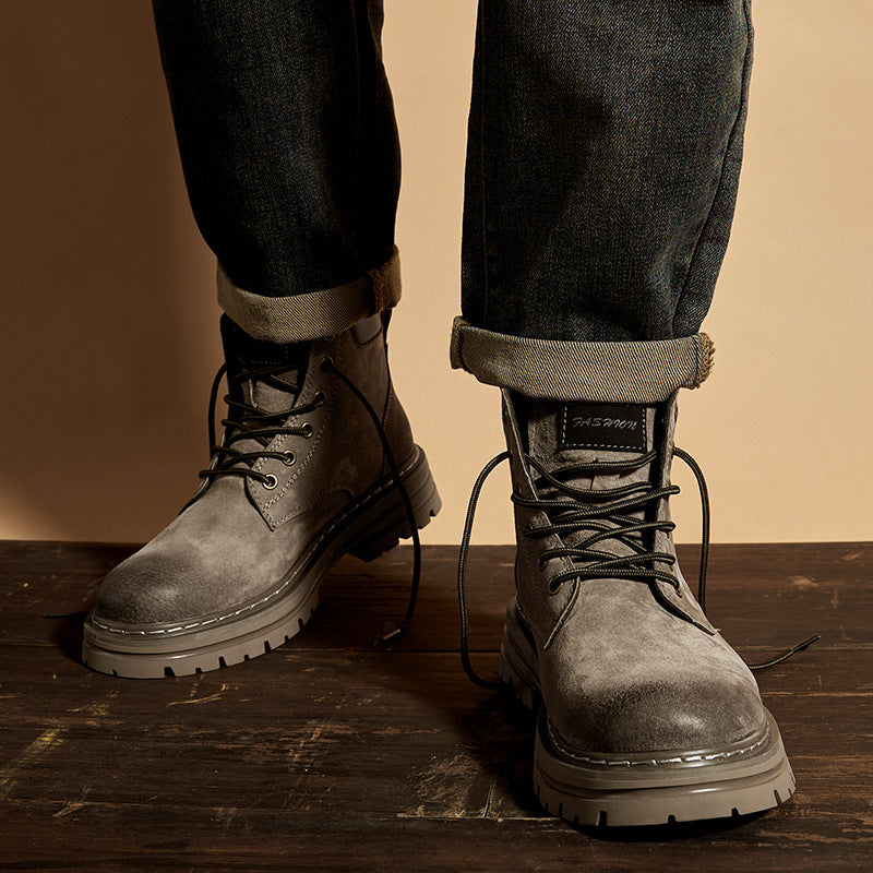 Unique Slouchy Men's Fur Worker Genuine Men's Martin Boots