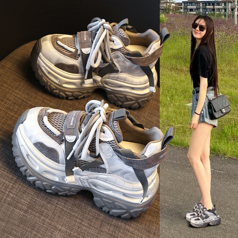 Women's Platform Height Increasing Insole Mesh Breathable Clunky Autumn Sports Casual Shoes