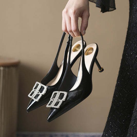 Women's Rhinestone Letters Pointed Toe Stiletto Elegant Sandals