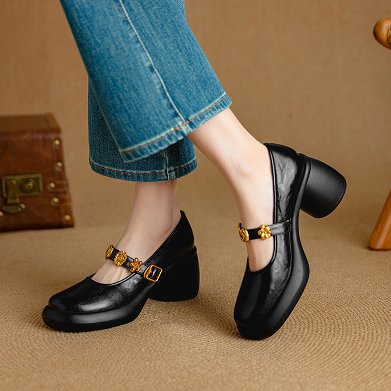 Women's Retro Authentic High Small Chunky Platform Mary Jane Shallow Women's Fashion Shoes