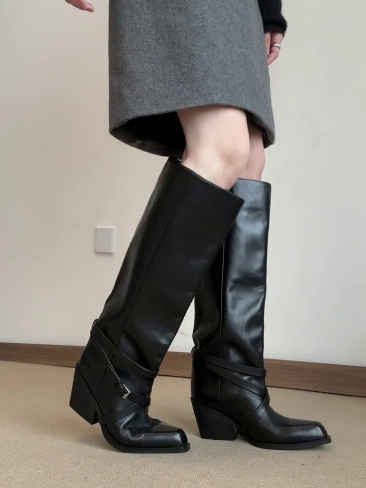 Hair Retro Style Below The Knee Tall Knight Belt Heels