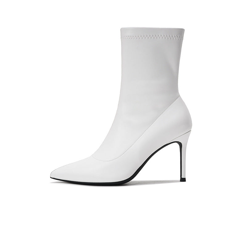 Side Zipper Surface Pointed Korean Style Women's Leather Boots
