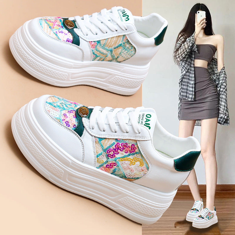 Women's Genuine Thick-soled Sequined White Popular Small Women's Casual Shoes