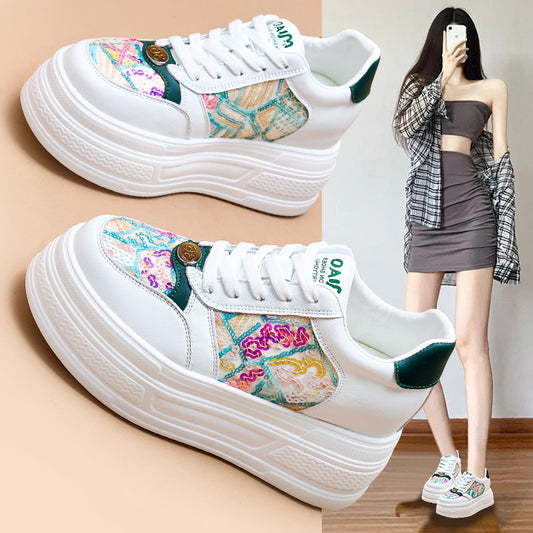 Women's Genuine Thick-soled Sequined White Popular Small Women's Casual Shoes
