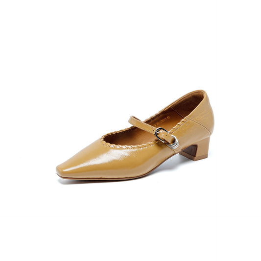 Women's Style Retro Elegant Pointed Toe Mid Authentic Buckle Shallow Heels