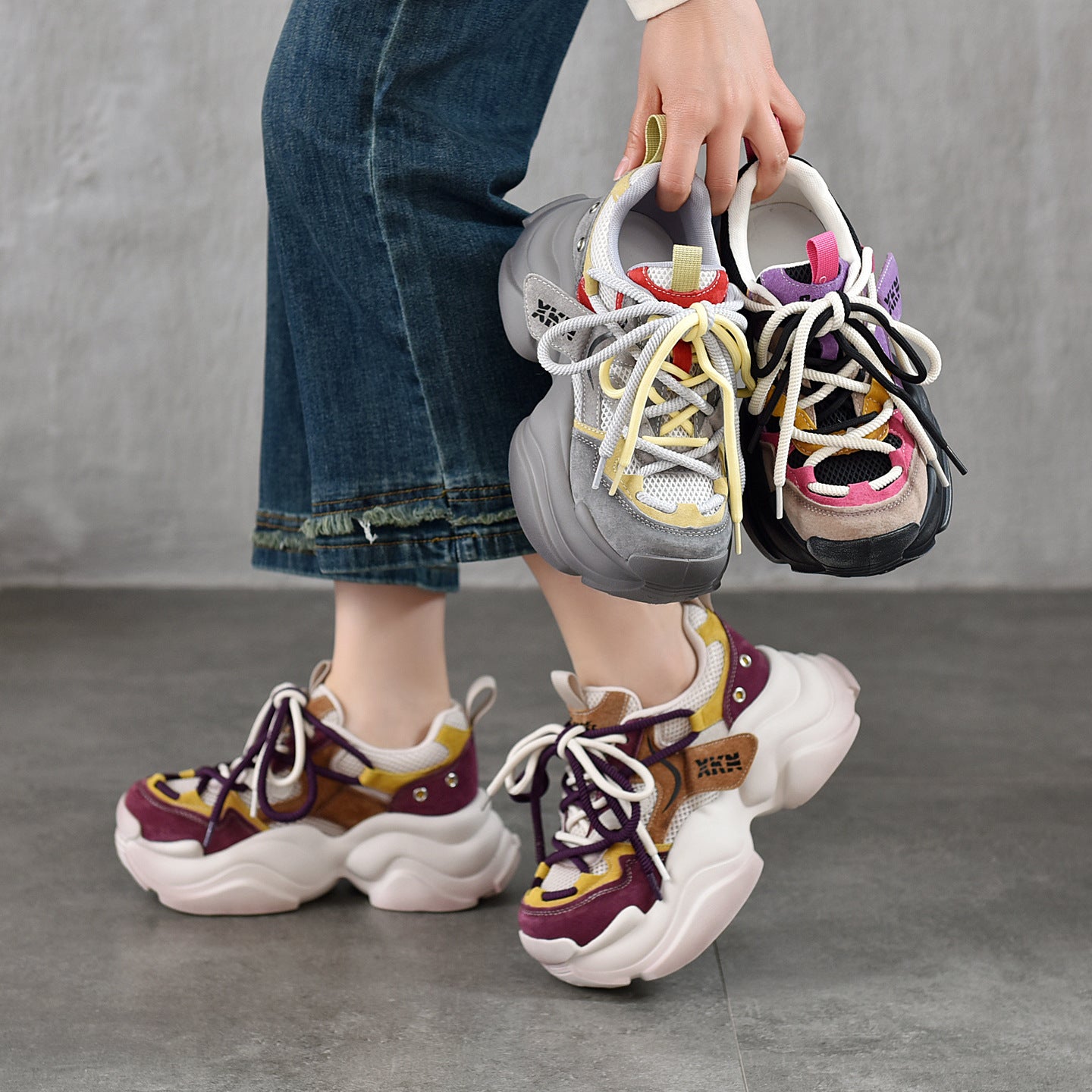 Women's Spring Fashion Color Contrast Thick Bottom Sneakers