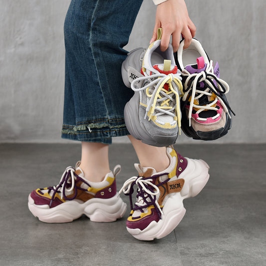 Women's Spring Fashion Color Contrast Thick Bottom Sneakers