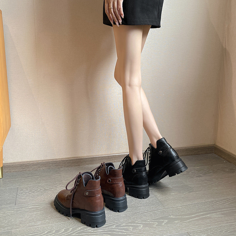 Women's Platform Martin British Style Retro Slimming Small Women's Leather Boots