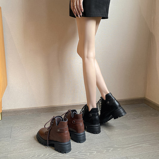Women's Platform Martin British Style Retro Slimming Small Women's Leather Boots