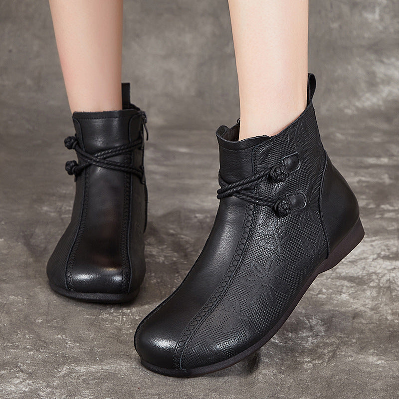 Women's First Layer Cowhide Beef Tendon Soft Bottom Short Women's Leather Boots