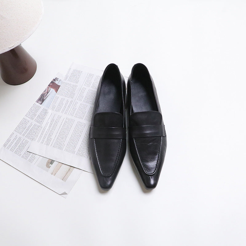 Women's Basic Simple Uniform Genuine Pumps Leather Shoes
