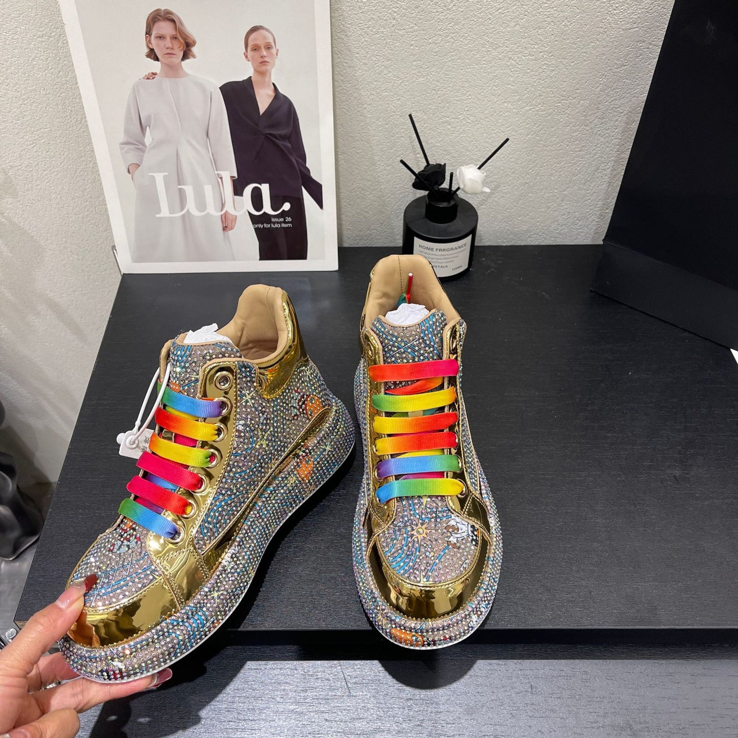 Colorful Full Diamond Platform Trendy Grace Versatile Korean Style Crystal Sports Casual Shoes