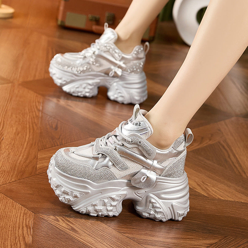 Women's Spring Breathable Mesh Diamond Fashion Height Women's Sports Shoes