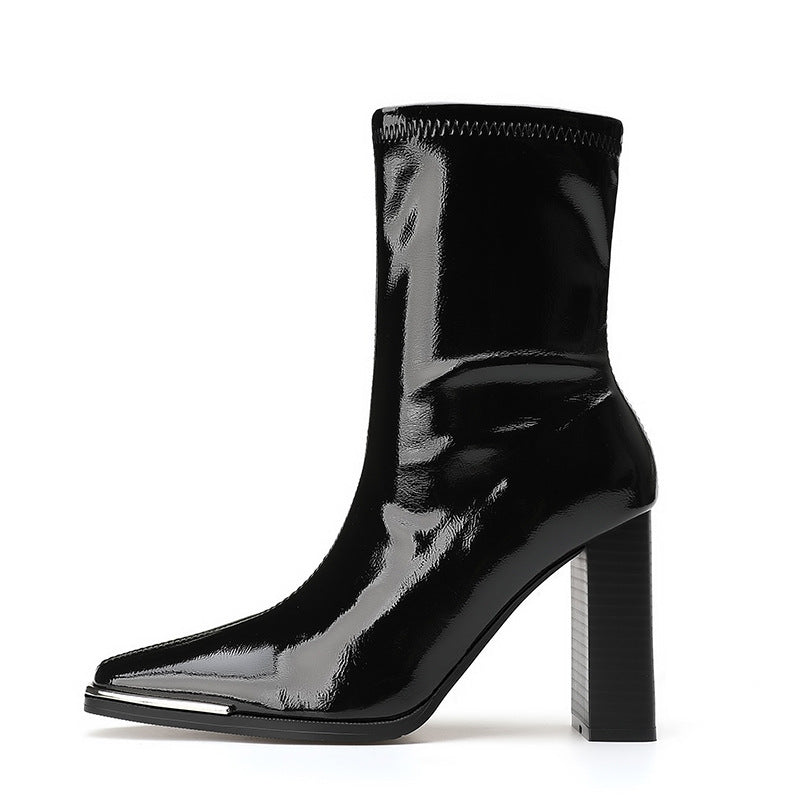 Chunky Square Toe Long High Motorcycle Boots