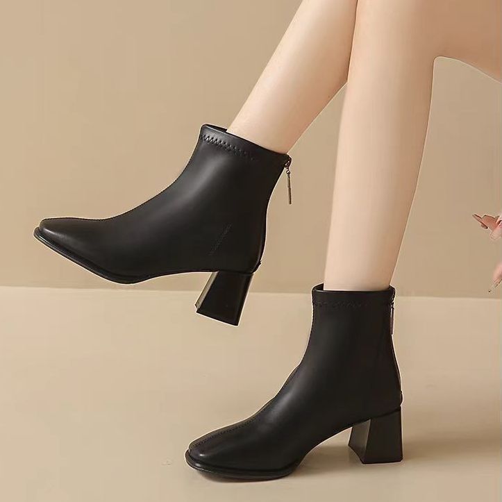 Women's Soft Chunky Short For Mid Martin Square Toe Small Ankle Women's Leather Boots