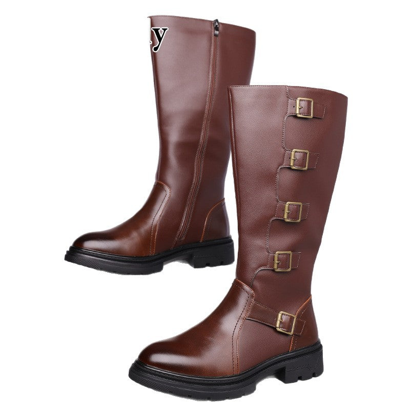 Men's High Top British Style Long Worker Riding Motorcycle Plus Men's Martin Boots