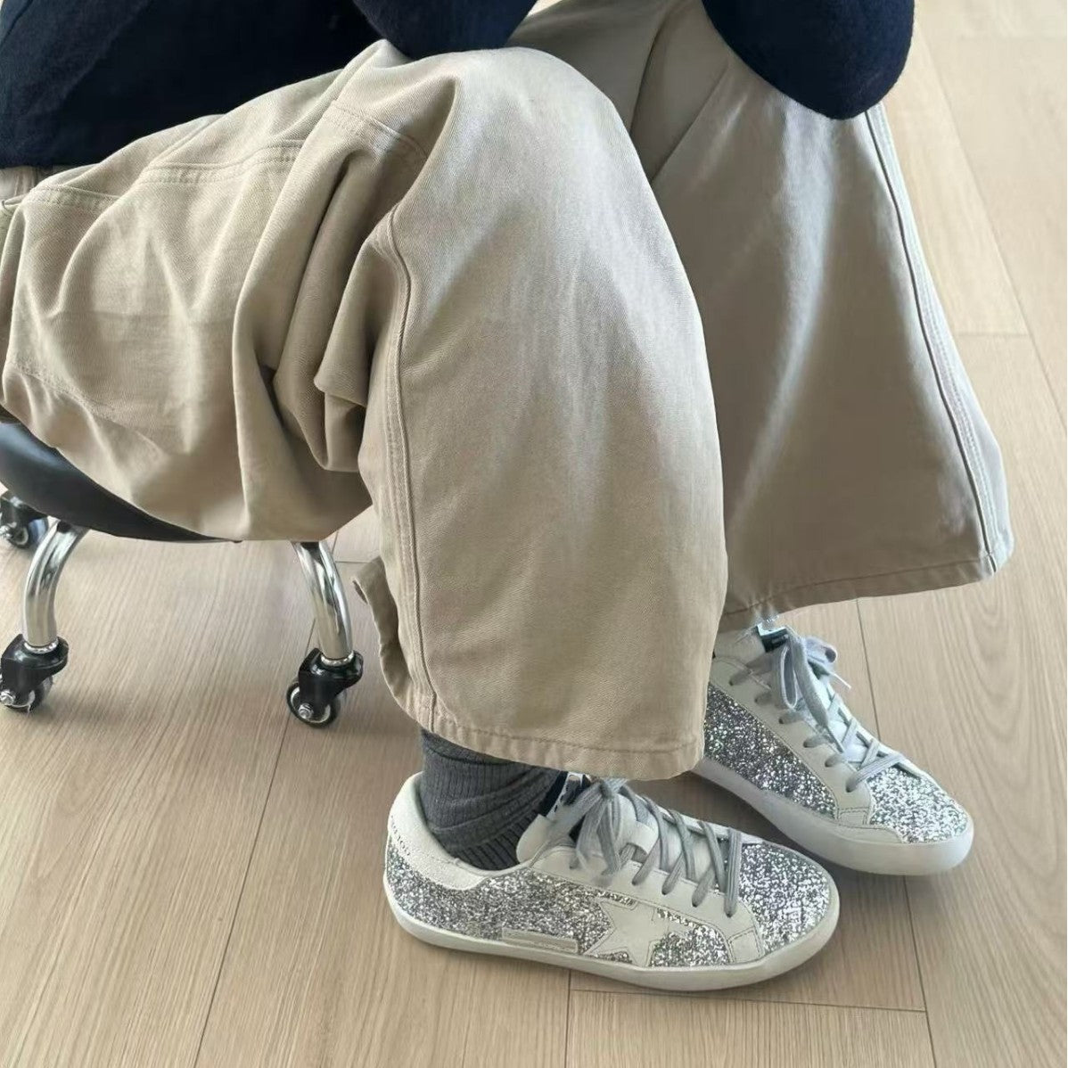 Women's Genuine Retro Golden Goose Sier Paillette Height Increasing Insole Sneakers