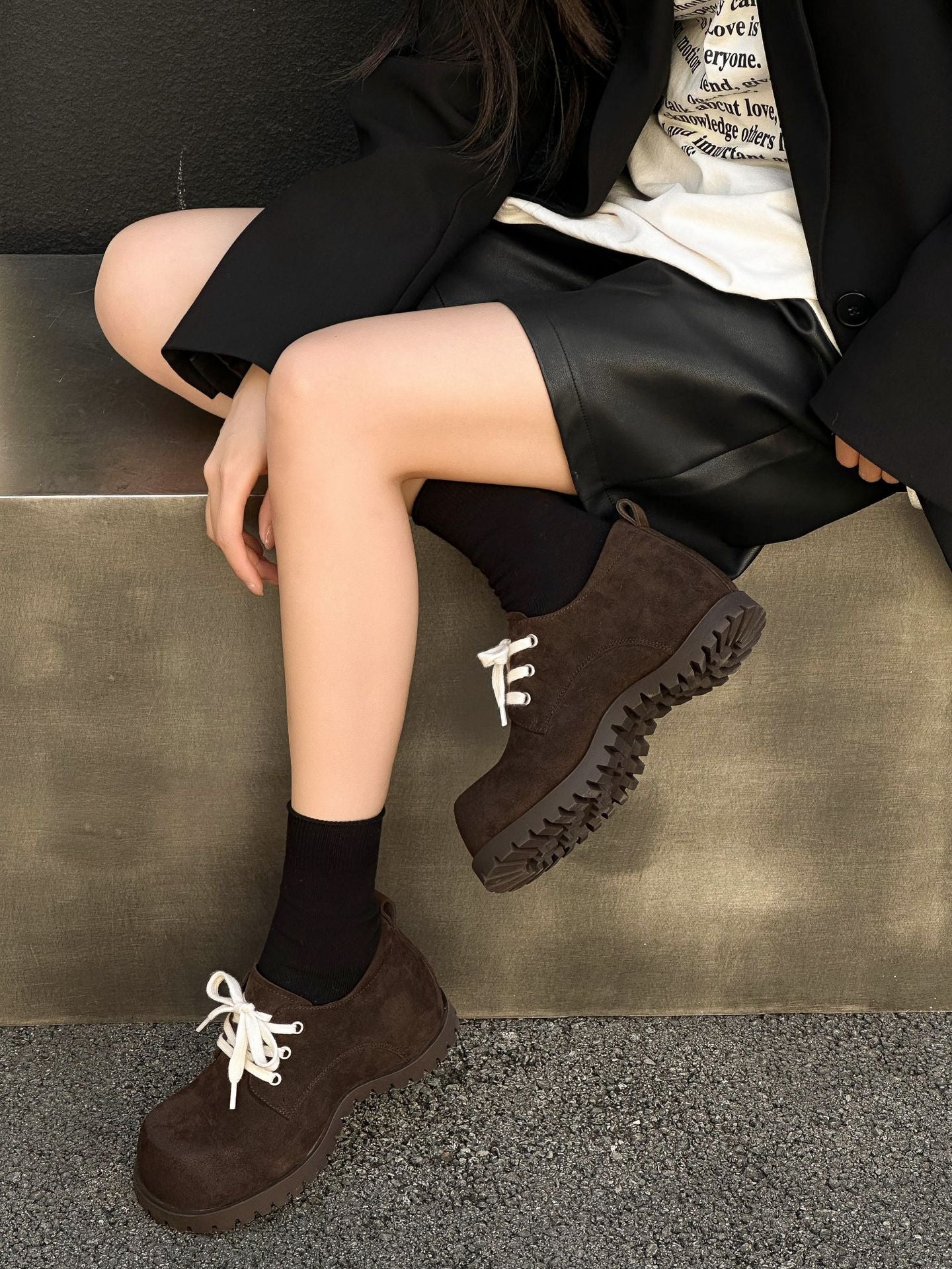 Women's Increasing Brushed Derby Thick Bottom Fashion Low Top Fashionable Not Women's Casual Shoes