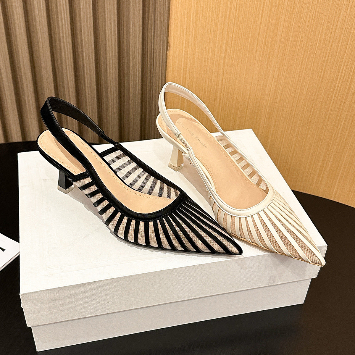Women's Pointed Striped High Pumps Shallow Mouth Sexy Women's Fashion Shoes