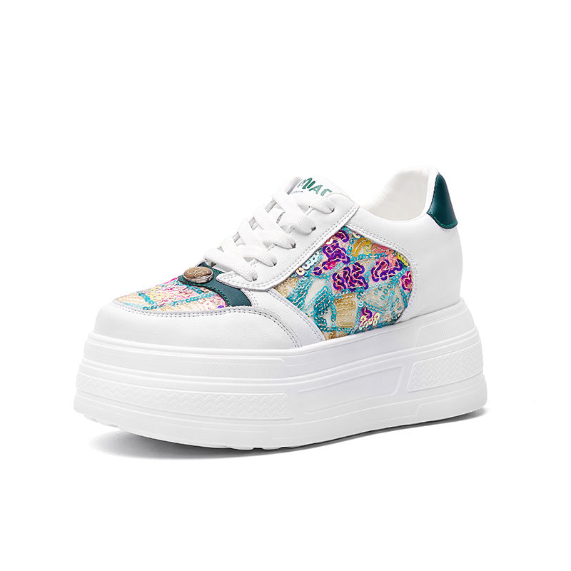 Women's Genuine Thick-soled Sequined White Popular Small Women's Casual Shoes