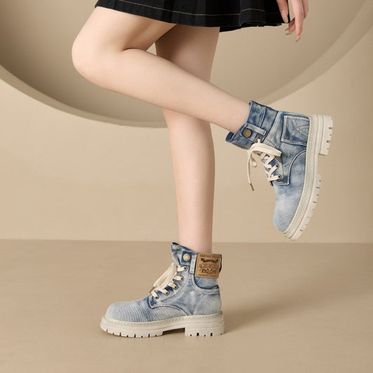 Women's Increasing Insole Denim Martin Spring Thick Boots