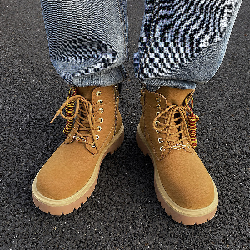 Men's Worker Platform Height Increasing Retro Easy Boots