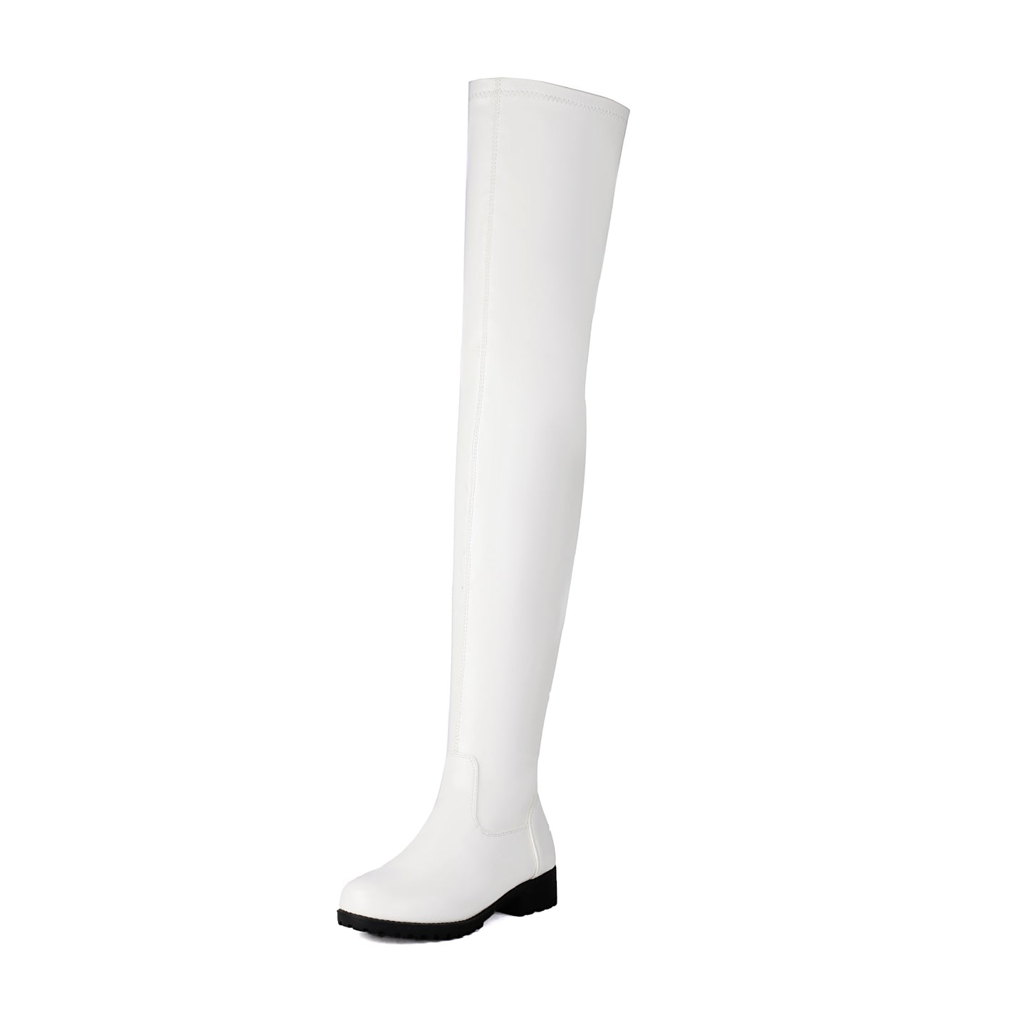 Women's Autumn Side Zipper Low Round Head Thin Over The Knee Women's Leather Boots