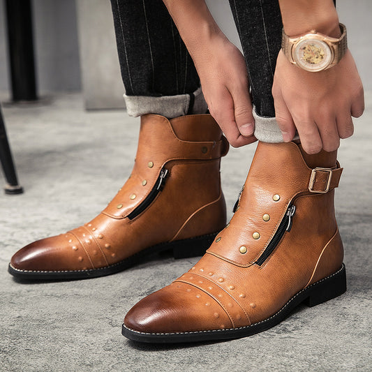 Men's Autumn Martin British Style Pointed Pumps Men's Leather Boots