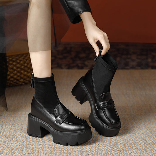 Women's Increasing Insole Veet Martin Short Thick-soled High Women's Leather Boots