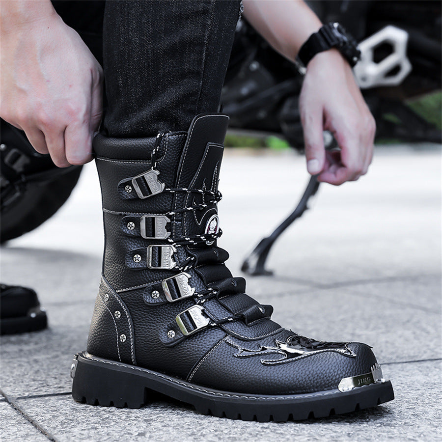 Men's High Top British Style Tooling Knight Leather Shoes