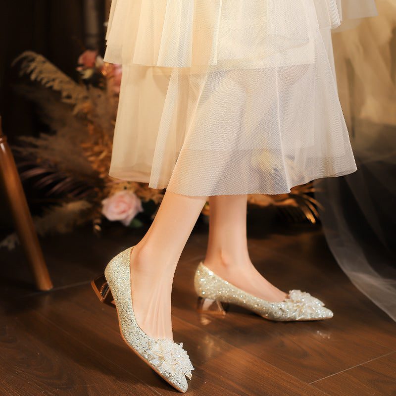 Korean Style Low Pointed Toe Chunky Women's Fashion Shoes