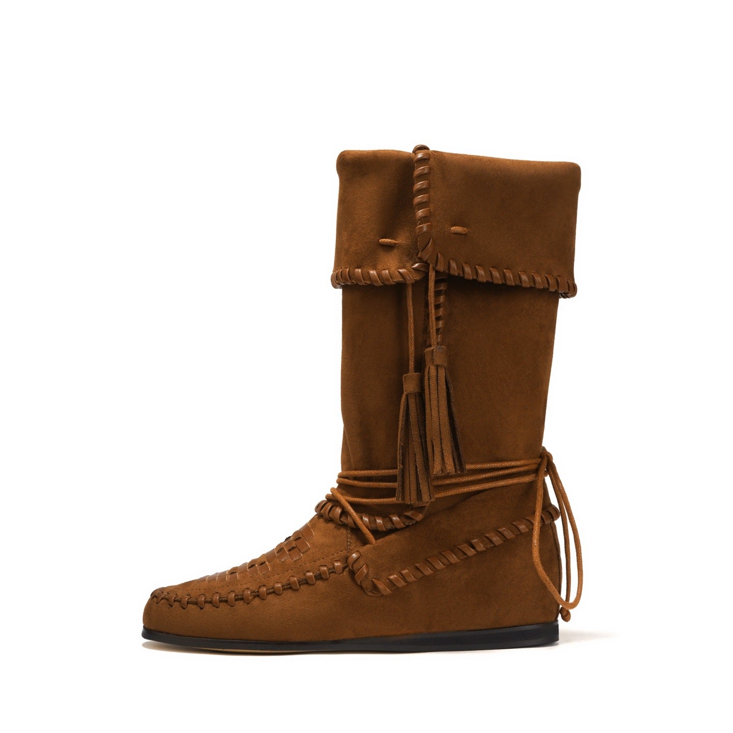 Style Slimming Tied Height Increasing Insole Retro Tassel Western Foldable Boots