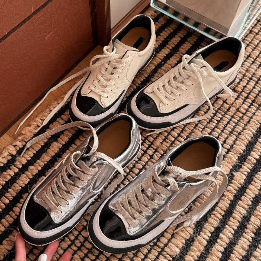 Spring White Board Color Matching Round Toe German Sneakers