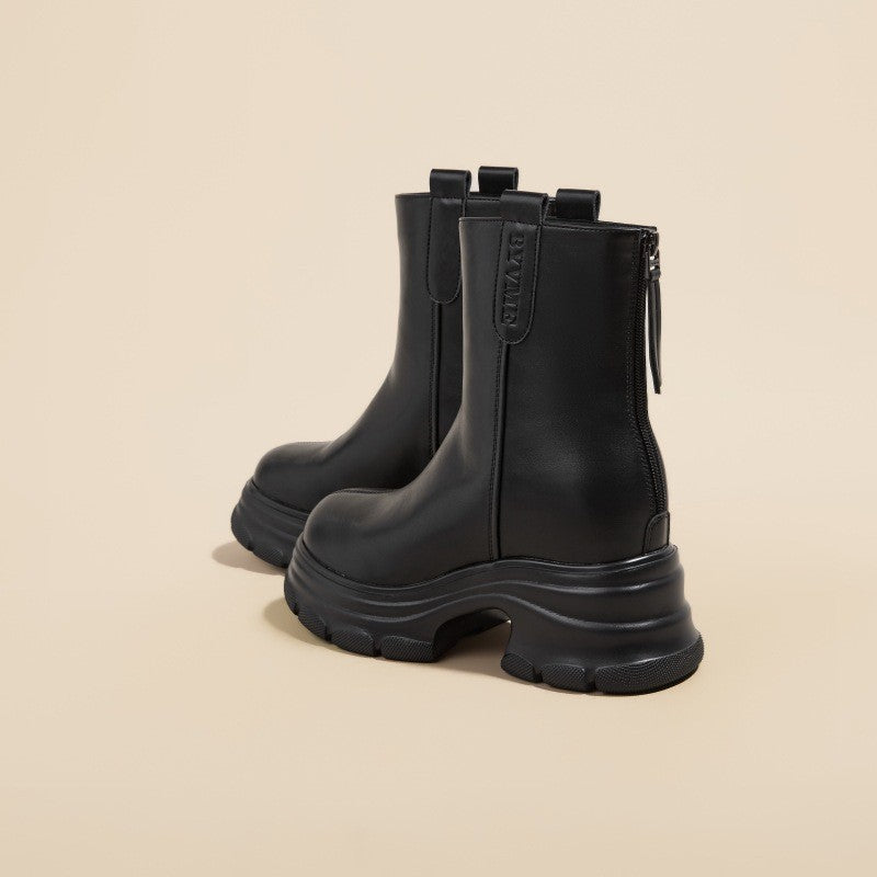 Women's Martin Thick-soled Short Fleece Lined Fashion Zipper Women's Leather Boots
