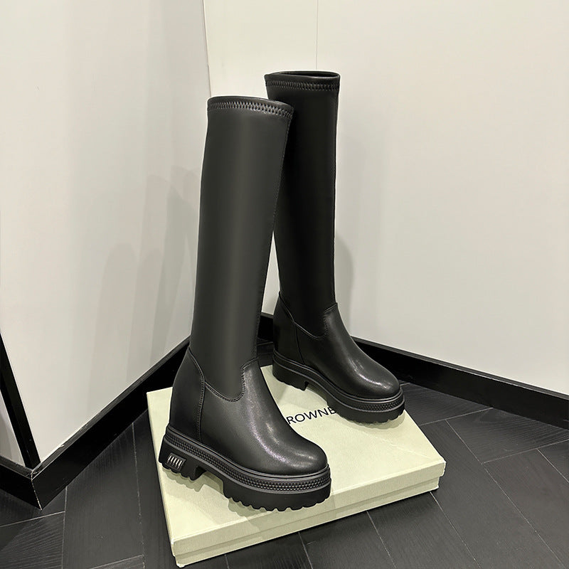 Women's Increasing Insole Stretch Knight Platform Thin Small Fleece-lined Below The Boots