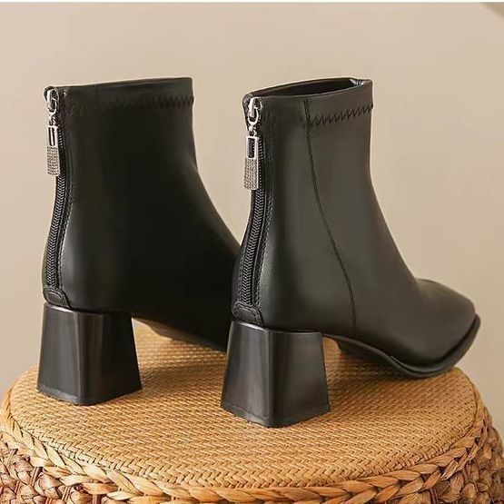 Women's Soft Chunky Short For Mid Martin Square Toe Small Ankle Women's Leather Boots