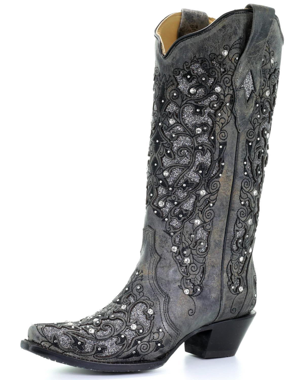 Spring Chunky Middle Rhinestone Decorative High Women's Leather Boots