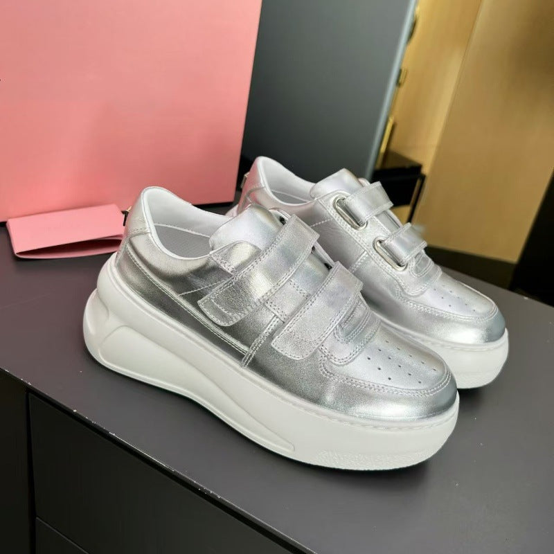 Women's Nana Velcro White Thick Sole Height Increasing Small Sneakers